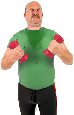 Overweight man with dumbells